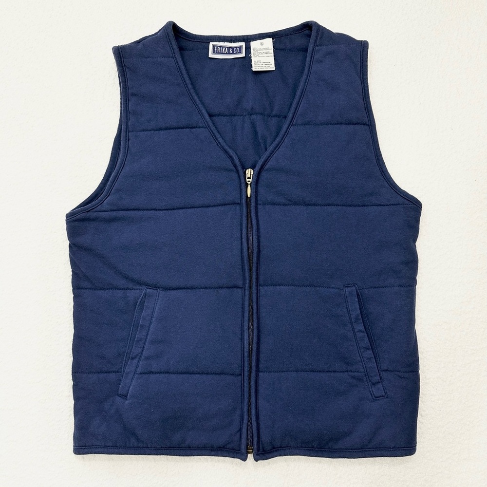Erika & Co. Quilted Vest – Small, Navy, Cozy Minimalist Style